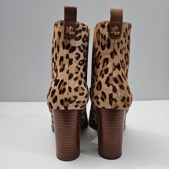 NEW Lauren Ralph Lauren Mylah Ankle Bootie 9.5 Leopard Print Calf Hair Heeled - Picture 7 of 15